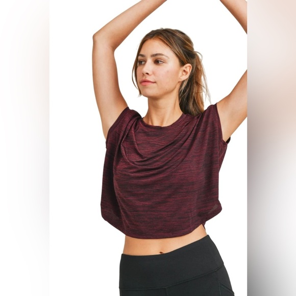 Mono B Cap-Sleeved Melange Athleisure Cropped Shirt. NWT! - Picture 2 of 5